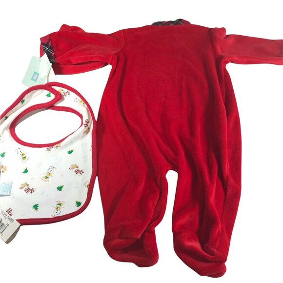 Little Me Baby's First Christmas Size 3 Month Red Footie Beanie Bib Set New - Picture 2 of 12